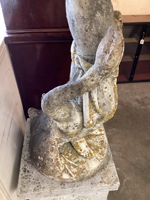 Lot 1234 - Good antique carved marble sculpture depicting Leda and the Swan, raised on circular plinth, 85cm high