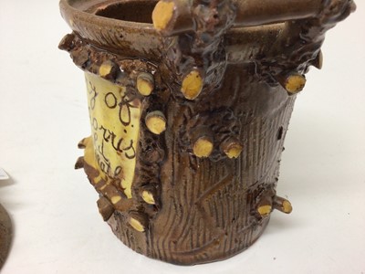 Lot 99 - An unusual Victorian pottery jar/funerary urn, possibly Welsh Ewenny ware, in the form of a tree trunk with branch handles, inscription to the front reading 'In memory of Joseph Morris, Ightfeild H...
