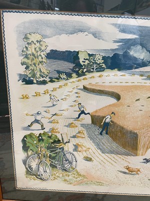 Lot 1022 - *John Northcote Nash (1883-1977) 1940s School Prints lithograph - Harvesting, printed by The Baynard Press, in glazed frame, 48cm x 75cm