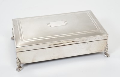 Lot 279 - 1930s silver cigarette case of rectangular form with plain sides, cedar wood lining