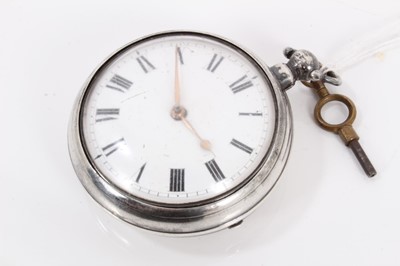 Lot 624 - George IV gentlemen's silver pair-cased pocket watch by Thomas Bates of Market Harborough, the fusee movement with verge escapement, signed 'Thos. Bates, Mt. Harbro, 7306', circular white enamel di...