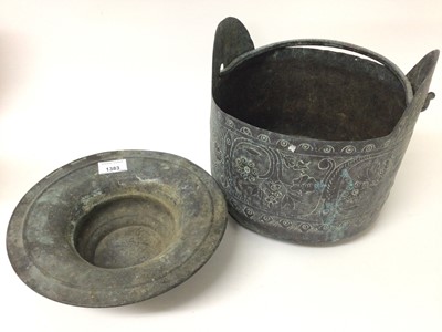 Lot 1383 - Interesting Russian metal bowl stamped to surface edge, together with interesting decorated bochet