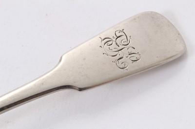 Lot 289 - Unusual late 18th/early 19th century white metal Fiddle pattern ladle, with side pouring lip