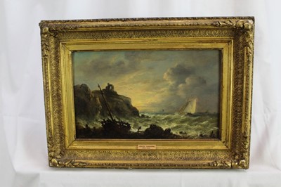 Lot 916 - John Moore of Ipswich (1820-1902) oil on panel - Off the Northumbrian Coast, apparently unsigned, 19.5cm x 30.5cm, in gilt frame