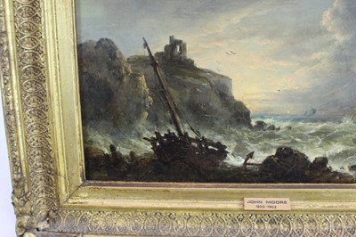 Lot 916 - John Moore of Ipswich (1820-1902) oil on panel - Off the Northumbrian Coast, apparently unsigned, 19.5cm x 30.5cm, in gilt frame