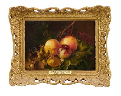 Lot 921 - Henry George Todd (1846-1898) oil on panel - still life of fruit and hops, apparently unsigned, 16.5cm x 23cm, in gilt frame