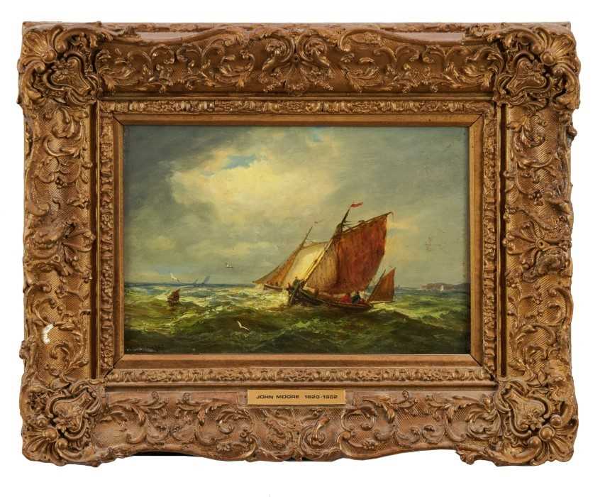Lot 918 - John Moore of Ipswich (1820-1902) oil on panel - Off the Coast, signed, 18cm x 25.5cm, in gilt frame