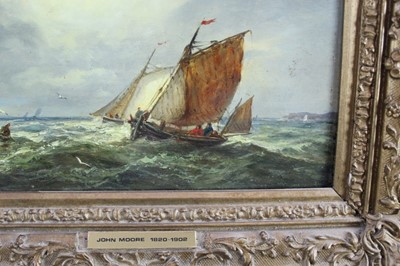 Lot 918 - John Moore of Ipswich (1820-1902) oil on panel - Off the Coast, signed, 18cm x 25.5cm, in gilt frame