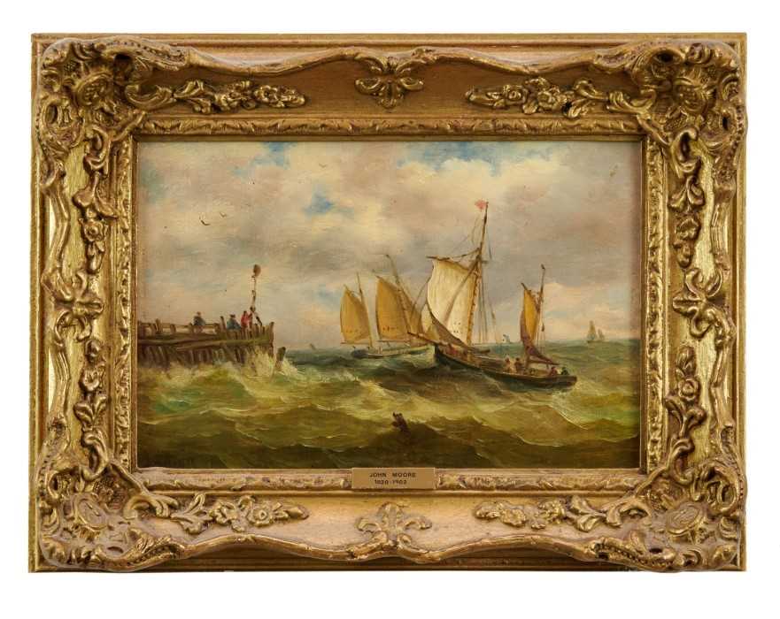 Lot 919 - John Moore of Ipswich (1820-1902) oil on board - Off the Coast, signed, 18cm x 25cm, in gilt frame