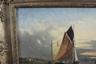 Lot 920 - John Moore of Ipswich (1820-1902) oil on canvas - Barges on the River, signed, 23cm x 30cm, in gilt frame