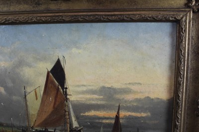 Lot 920 - John Moore of Ipswich (1820-1902) oil on canvas - Barges on the River, signed, 23cm x 30cm, in gilt frame