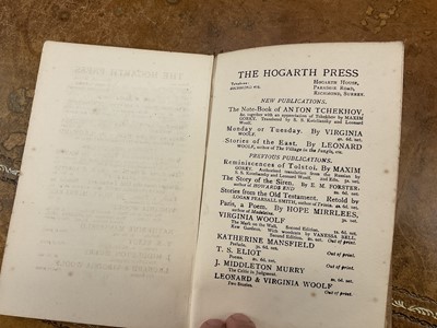 Lot 748 - Virginia Woolf - Monday or Tuesday, 1921 first edition, published by Hogarth Press, with woodcuts by Vanessa Bell, board ends