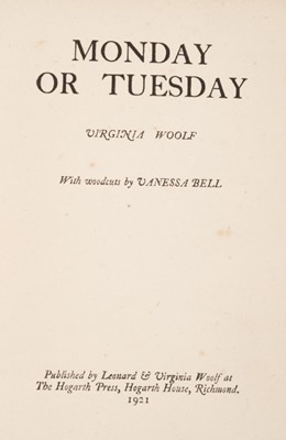 Lot 748 - Virginia Woolf - Monday or Tuesday, 1921 first edition, published by Hogarth Press, with woodcuts by Vanessa Bell, board ends