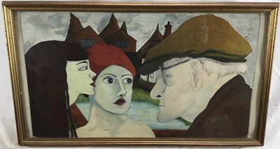 Lot 193 - 20th century, oil on board - three figures, apparently unsigned, 30cm x 51cm, framed and glazed