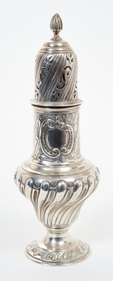 Lot 313 - Late Victorian silver sugar castor with spiral reeding (London 1901) 23cm high