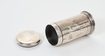 Lot 294 - Late 17th century silver counter box of cylindrical form with slip on cover