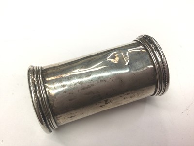 Lot 294 - Late 17th century silver counter box of cylindrical form with slip on cover