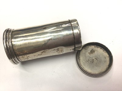 Lot 294 - Late 17th century silver counter box of cylindrical form with slip on cover