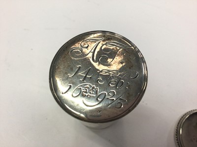 Lot 294 - Late 17th century silver counter box of cylindrical form with slip on cover