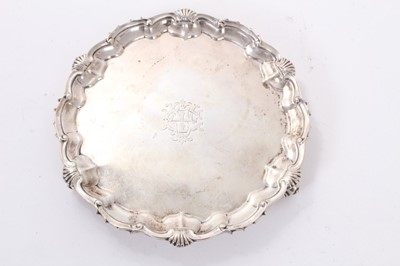 Lot 298 - George V silver salver of circular form with pie crust border, engraved initials to centre