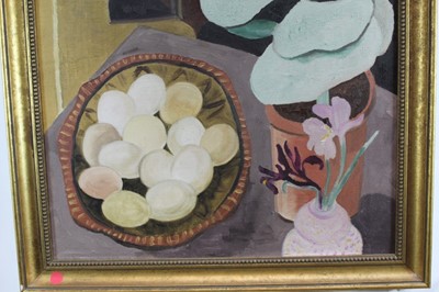 Lot 1138 - M. Inez Shepherd after Cedric Morris oil on canvas - Still life study, 51cm x 61cm, unsigned, in gilt framed