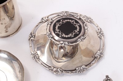 Lot 320 - Victorian silver buckle , silver inkwell, heart-shaped pill box and other silver and plated items
