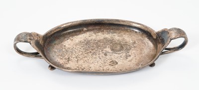 Lot 303 - Georg Jensen Danish silver twin handled pin dish of oval form, marks to base, H N Denmark, Sterling 433 and Georg Jensen marks, 13cm in diameter.