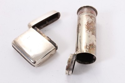 Lot 321 - Edwardian novelty white metal shotgun cartridge vesta/pill box 6cm and silver vesta case (2)