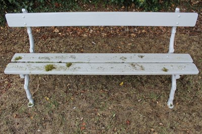 Lot 1337 - Victorian grey painted cast iron bench with naturalistic gnarled supports and wooden slats, 180cm wide