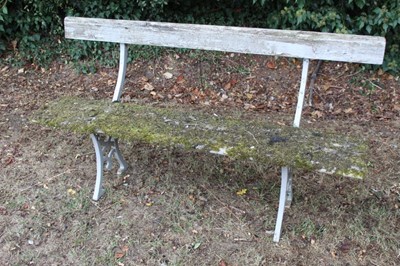 Lot 1488 - Victorian grey painted cast iron bench, with Gothic tracery supports, 149cm long