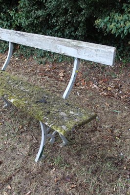 Lot 1278 - Victorian grey painted cast iron bench, with gothic tracery supports, 149cm long