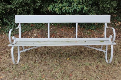 Lot 1338 - Victorian grey painted cast iron bench, with scrolling supports and slatted seat, 182cm