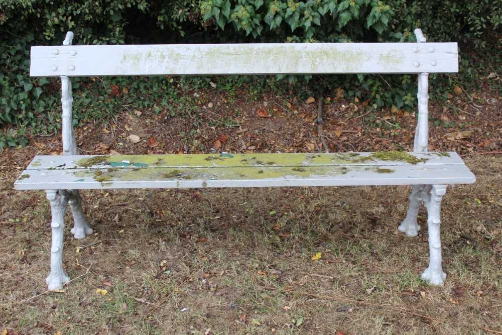 Lot 1339 - Victorian grey painted cast iron bench, with naturalistic branch work supports, kite mark and registration number to one end, 166cm long