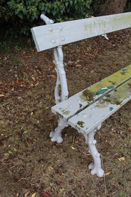 Lot 1339 - Victorian grey painted cast iron bench, with naturalistic branch work supports, kite mark and registration number to one end, 166cm long