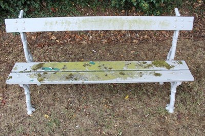 Lot 1339 - Victorian grey painted cast iron bench, with naturalistic branch work supports, kite mark and registration number to one end, 166cm long