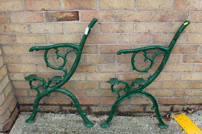 Lot 1340 - Pair of Victorian green painted cast iron bench ends