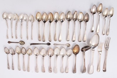 Lot 310 - Collection of Georgian and later silver flatware to include various teaspoons, table spoon and other flatware, (various dates and makers) all at 21ozs