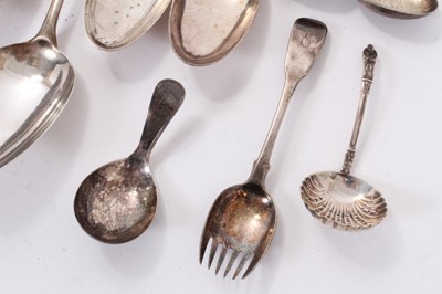 Lot 311 - George III Old English pattern basting spoon (London 1810), together with other Georgian and later silver flatware (various dates and makers), all at 15ozs