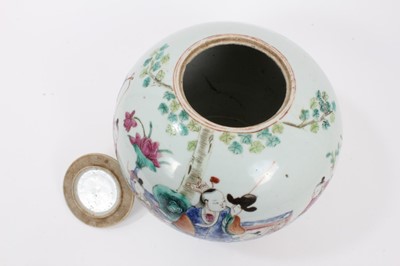 Lot 149 - A 19th century Chinese famille rose porcelain jar and cover, of globular form, decorated with a figural scene, 22.5cm high
