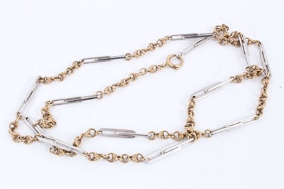 Lot 530 - Edwardian-style 9ct white and yellow gold fancy double fetter link chain/necklace