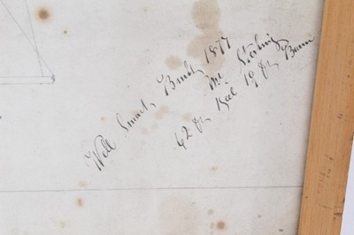 Lot 866 - 'Pride of Essex': an original sail and spar sketch plan for a 'Well smack, built 1877' East Dockyard, Colchester, Harwich Harbour No. HH308, glazed frame, 59 x 81cm