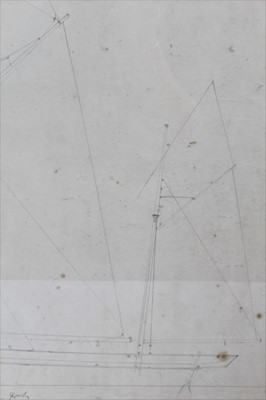 Lot 866 - 'Pride of Essex': an original sail and spar sketch plan for a 'Well smack, built 1877' East Dockyard, Colchester, Harwich Harbour No. HH308, glazed frame, 59 x 81cm