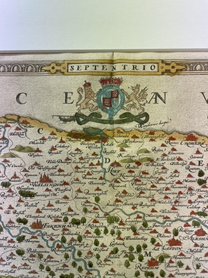 Lot 864 - Saxton Christopher: Very rare 1574 hand-coloured engraved map of Norfolk, the first map ever produced of Norfolk and believed to be the first in Saxton's series of county maps - 'Norfolciae comitat...
