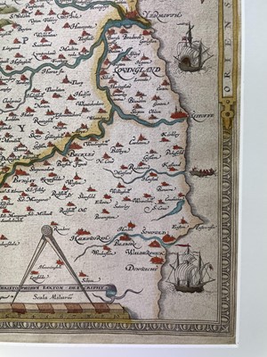 Lot 864 - Saxton Christopher: Very rare 1574 hand-coloured engraved map of Norfolk, the first map ever produced of Norfolk and believed to be the first in Saxton's series of county maps - 'Norfolciae comitat...
