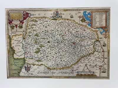Lot 864 - Saxton Christopher: Very rare 1574 hand-coloured engraved map of Norfolk, the first map ever produced of Norfolk and believed to be the first in Saxton's series of county maps - 'Norfolciae comitat...