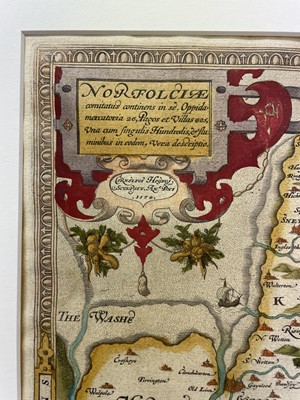 Lot 864 - Saxton Christopher: Very rare 1574 hand-coloured engraved map of Norfolk, the first map ever produced of Norfolk and believed to be the first in Saxton's series of county maps - 'Norfolciae comitat...
