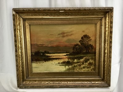 Lot 147 - Late 19th century oil on canvas study of a sunset in gilt frame