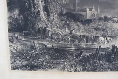 Lot 1064 - David Lucas after John Constable, mezzotint - The Rainbow, Salisbury Cathedral, published by Hodgson & Graves, March 20th 1837, mounted on a wooden stretcher, 70.5cm x 80.5cm