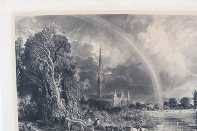Lot 1064 - David Lucas after John Constable, mezzotint - The Rainbow, Salisbury Cathedral, published by Hodgson & Graves, March 20th 1837, mounted on a wooden stretcher, 70.5cm x 80.5cm