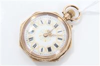 Lot 578 - Ladies' gold (14k) fob Watches with octagonal...